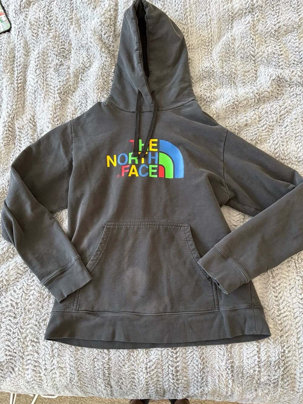 The North Face Vintage Black Hoodie With Rainbow Multicolor Logo Size Large